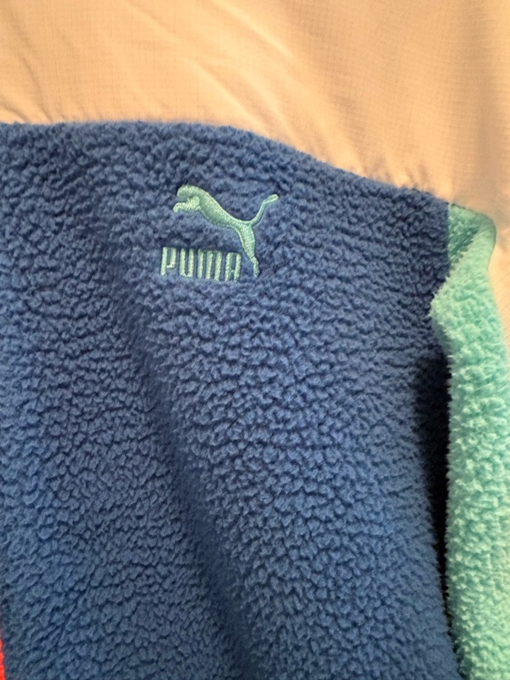 Puma Colorblock Sherpa Jacket in Teal, Navy, White & Orange - Picture 4 of 15